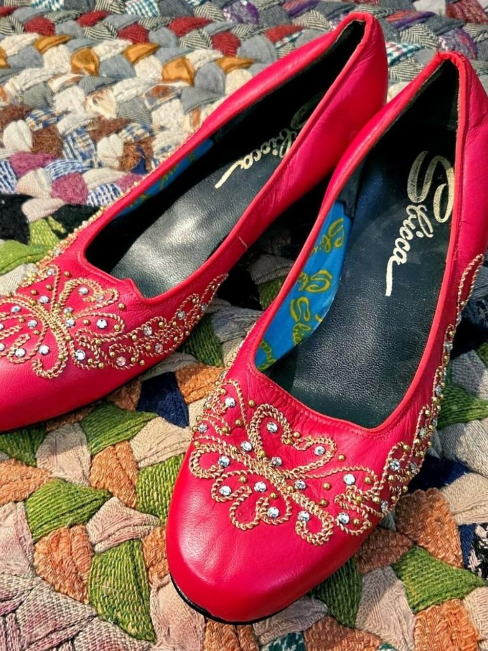 Vintage 1960's Sbicca Red embellished ballet flats